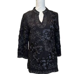 Lauren Michelle Tunic Black and Silver Embossed Size Medium